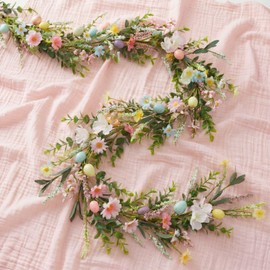 Hotop 6 ft Easter Egg and Mixed Berry Garland DIY Artificial Decorations Hanging Rustic Spring Pastel Long Easter Garland String for Holiday Parties Home Decor