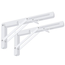 Folding Shelf Brackets 2 Pack,Heavy Duty Triangle Shelf Bracket for Bench Table,Wall Mounted Standing Shelf Brackets for Saving Place,Multi Size, Max Load 150lb (14", White)
