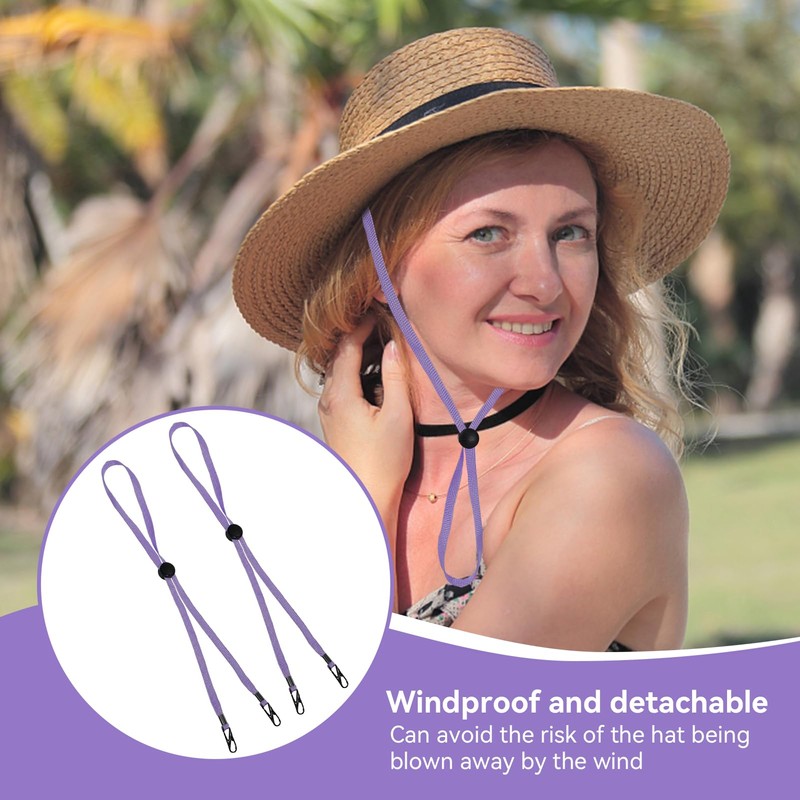 2Pcs Windproof Rope for Hat, Flexible Adjustable Hat Strap Removable