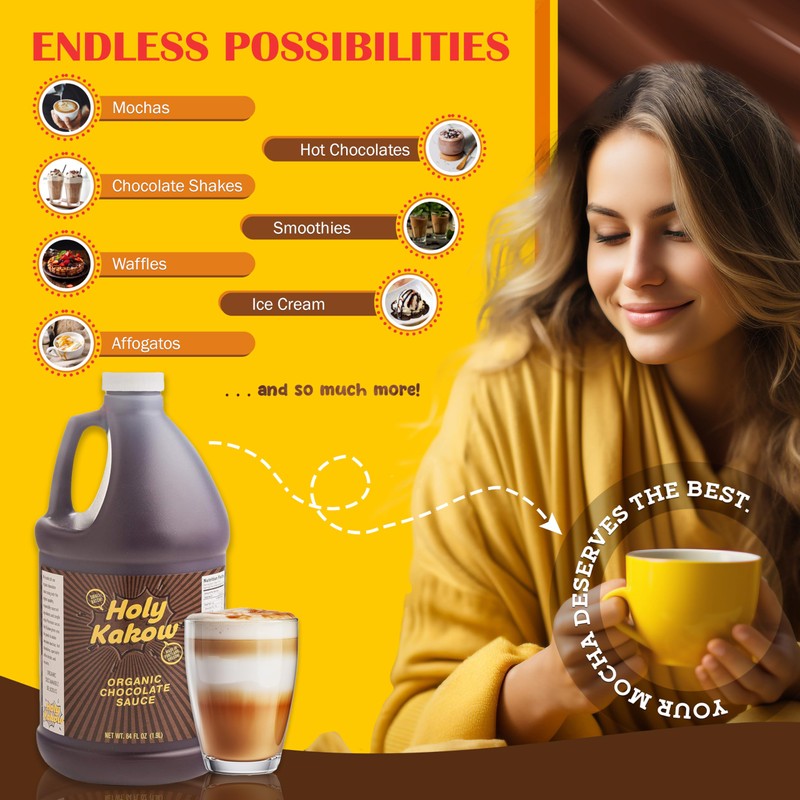 Holy Kakow Organic Chocolate Syrup - Organic Chocolate Sauce, Organic,