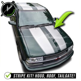 BENINI DESIGN STUDIO - Vinyl Decal Graphics Full Dual Racing Stripes Hood Roof Tailgate Bed Vinyl Decal Kit Stickers - Compatible With Chevy S10 Compatible With Chevy Blaze Compatible With GMC Jimmy Compatible With GMC Sonoma1995-2012 (Silver)