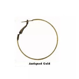 Platinum 10 Antiqued Gold 40mm Round Leverback Hoop Earrings *