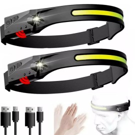 2 Pack LED Headlamp USB Rechargeable Headlight Torch Flashlight Head Band Lamp