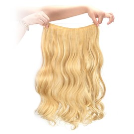Invisible Wire Hair Extensions Curly Seamless Hairpiece Synthetic Clip in Hair Extensions for Women 20 Inch Light Brown mix White Blonde