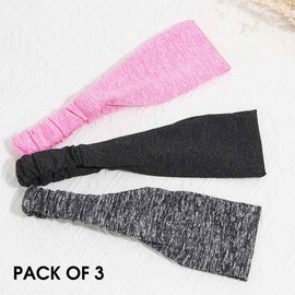 Yean Yoga-Stirnband, Schwarz, Sport-Haarband, elastische Schweißbänder, Kopftücher für Damen und Mädchen, 3 Stück