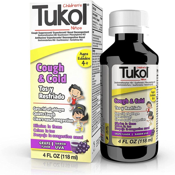 Tukol Children's Cough & Cold Syrup. Cough and Congestion Relief. Grape. 4 fl.oz