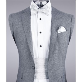 Alizeal Conjunto De Faja Y Pajarita De Cachemira Para Hombre Con Pañuelo (Plata Brillante)