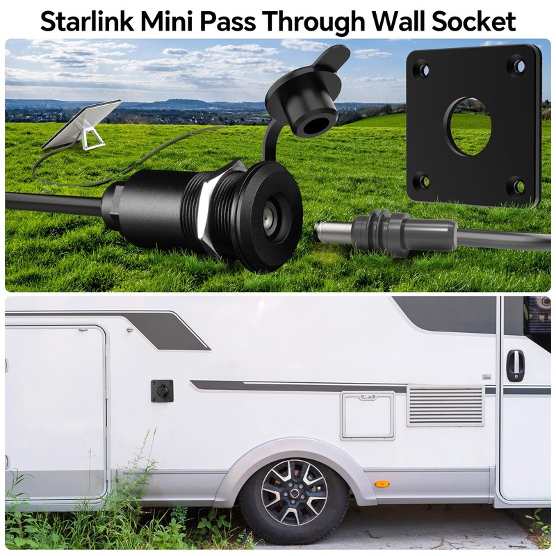 RVSPARK Waterproof Wall Socket Passthrough for Starlink Mini, Aluminum DC