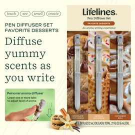 Lifelines Pen Diffuser Set, Favorite Desserts 3-Pack - 1mm Black Ballpoint Pens with Scented Essential Oil Blends – Aromatherapy Diffuser & Sensory Immersion Diffuse Aroma As You Write