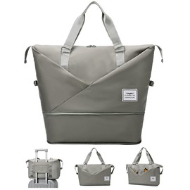 FIORETTO Womens Expandable Travel Bag Duffle Bag with Laptop Compartment, Water Resistant Gym Bag Weekend Bag Overnight Hospital Bag Holdall with Shoes Compartment & Wet Pocket Grey
