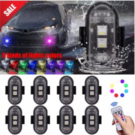 Mttzone 8PCS Wireless RGB LED Strobe Light Car Bike Motorcycle Flash Warning Lamps W/ RC