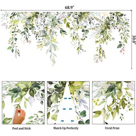 Hojas de plantas verdes, calcomanías de pared despegables y adhesivas, grandes pegatinas de flores florales, decoración de pared removible con enredaderas para el dormitorio, sala de estar