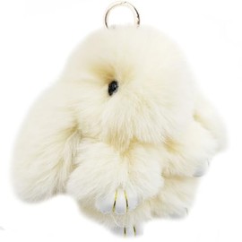 jtkdxqs Soft Cute Bunny Keychain Artificial Rabbit Fur Plush Fluffy Pom pom Key Ring for Women,beige