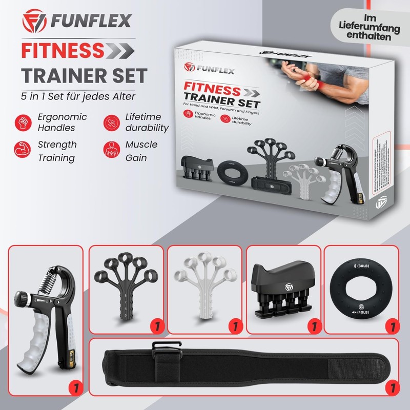 FUNFLEX Hand Trainer, Finger Trainer, Adjustable Grip Strength Trainer Set,
