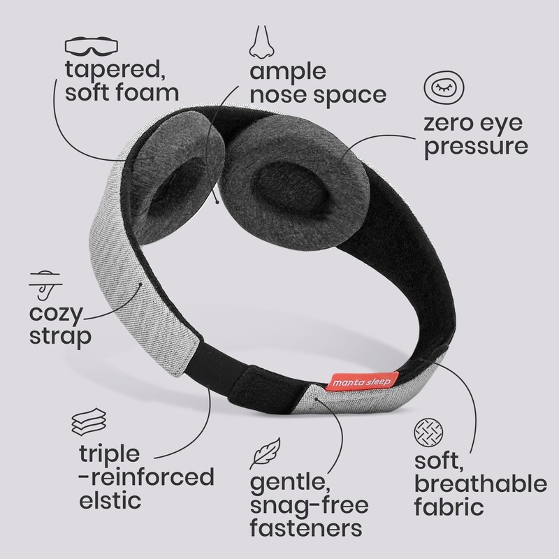 Manta Sleep Mask - 100% Light Blocking, Adjustable Sleeping Mask