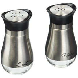Circleware 68255 Cafe Contempo Elegant Glass Salt and Pepper Shakers Dispenser, Perfect for Himalayan Seasoning Herbs Spices, 4.4 oz, Silver