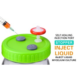 Eleganttime 8Pcs Wide Mouth Liquid Culture Lids,Cultivation Mason Jar Lid with 0.22um PTFE Syringe Filter & 20mm Self Healing Injection Ports For Mushroom(Green)
