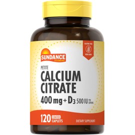 Sundance Calcium Citrate 400mg with Vitamin D3 | 120 Caplets | Vegetarian, Non-GMO, and Gluten Free Supplement
