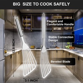 Cualork 2-Piece Premium Fish Spatula Set, Big Size Stainless Steel, Thickness Blade Turner for Cooking, Flipping, Frying and Grilling