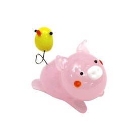 かわいい手作り ガラス細工 ねそべりブタヒヨコ