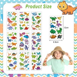 10 Sheets Dinosaurs Temporary Tattoos Stickers for Kids,Childrens Fake Tattoo Sticker Set Multiple Patterns Waterproof Removable Stickers for Prizes Birthday Party Bag Fillers for Boys Girls