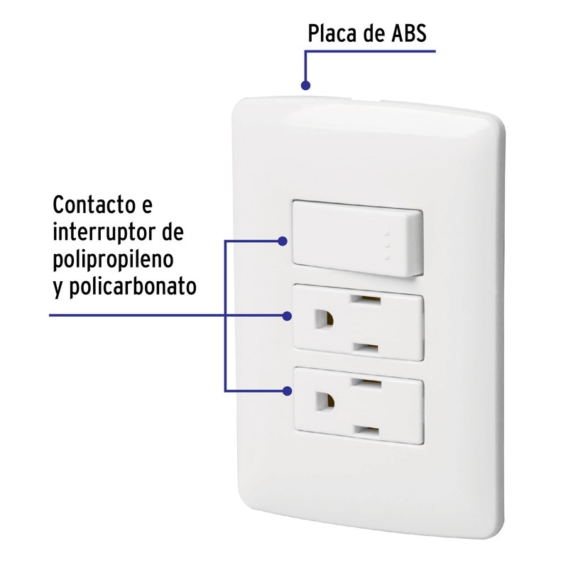 Volteck PA-APCO-I3B, Placa armada 2 contactos e interruptor color blanco
