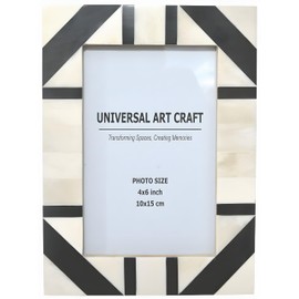 UNIVERSAL ART CRAFT Handmade Horn & Bone Inlay Photo Frame – 4x6 Inch | Stylish Black & White Design | Modern & Vintage Decorative Frame