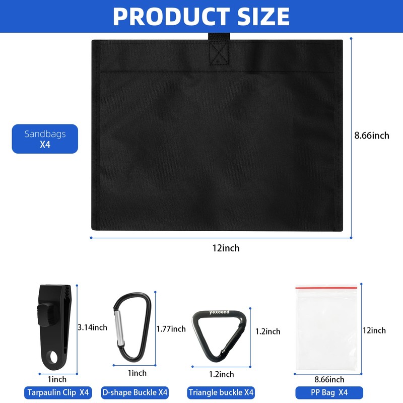 Yexcend 4 Packs Boat Cover Sand Bag Mooring Kit, 600D