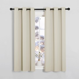 PONY DANCE Light Beige Curtains for Kids Bedroom Kitchen Eyelet Short for Small Windows Thermal Door Curtains Window Panles Girls Boys Curtains, W 37" x L 54", 2 panels