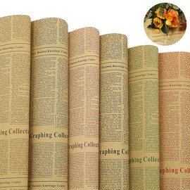 Vintage Retro Nostalgic Brown Kraft Old Newspaper English Decorative Wrapping Paper, Folded Flat 6 Sheets in 6 Colors: 24 sq. ft. ttl, Gift Wrap For Antique Breakables Flower Bouquet Wedding