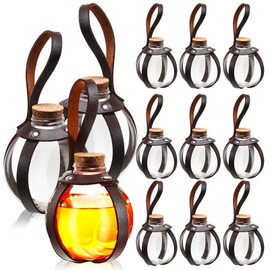 Baderke 12 Pack Plastic Potion Bottles with Cork Witch Cosplay Accessories Magic Wizard Potions with Leather Belt Holder Spell Jar Witch Bottles Renaissance Accessories for Adult Kids Costume (Brown)