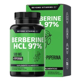 Berberina Hcl 97% | 500mg De Berberina Clorhidrato, Potenciado Con Piperina (pimienta Negra) Al 97% Y Raíz De Cúrcuma (curcumina, Curcuminoides) | Berberine - Vitaminas Mujer / Hombre -60 Cápsulas