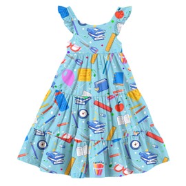 Vieille Little Girls Back to School Dress Size 7 Kids Summer School Dress Girls Ruffle Sleeveless Sundress Size 7 8