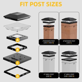 T-SUN Solar Post Cap Lights Outdoor 12 Pack, 2 Modes LED Fence Post Solar Lights Fit for 4x4 5x5 6x6 Vinyl/Wooden Posts, Waterproof Deck Post Lights Solar Powered for Garden Patio Gate Porch