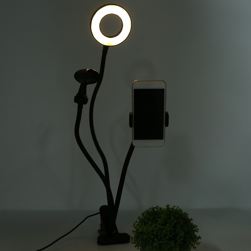 USB LED Ring Fill Light Lamp with Phone Holder Microphone