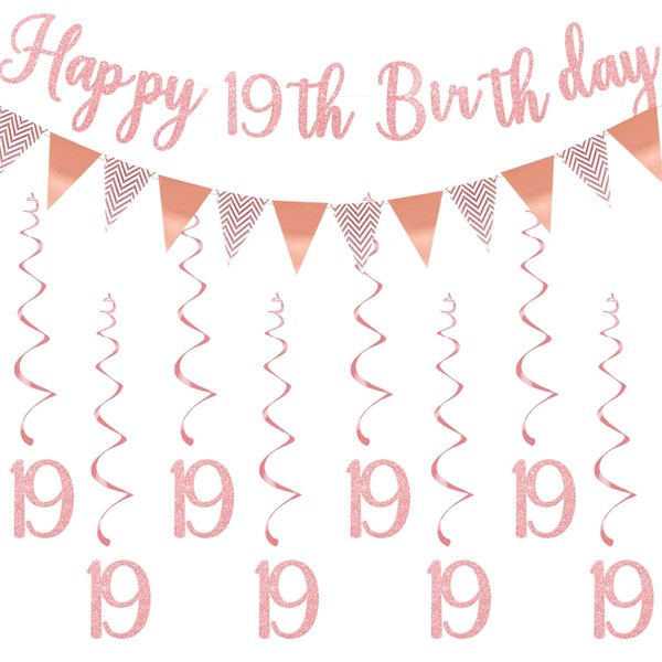 Elicola 19th Birthday Banner for Girls Happy 19th Birthday with
