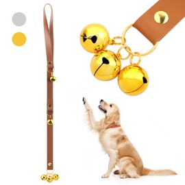 Luckyiren Brown Leather Hanging Door Bells for Dog Training Tools to Go Outside Dog Accessories to Ring to Go Potty Upgraded Puppy Essentials for Home (Gold Jingle Bells)