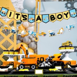 Balterever Construction It's a Boy Banner & Garland Set - Blue, 2pc Under Construction Baby Shower Decorations for Boys