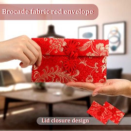 2Pcs Silk Red Envelopes, Chinese Dragon and Phoenix Embroidered Lucky Pockets Hongbao Invitation Chinese Red Pocket Card Cash Envelope for Wedding Birthday New Year Spring Festival Chinese Knot Button