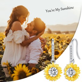 Sunflower Dangle Drop Earrings, 925 Sterling Silver Birthstone Flower Drop Earrings Jewelry Gifts for Women (style 1)