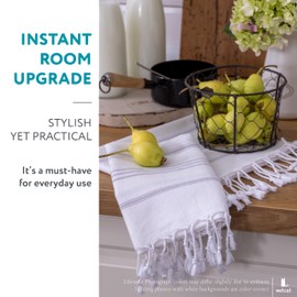 WETCAT Turkish Hand Towels with Hanging Loop, Set of 2 (20" x 30") 100% Turkish Cotton, Pre-Washed, Quick Drying, for Kitchen or Bathroom - Grey & White