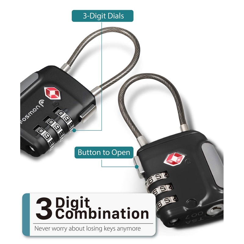Fosmon TSA Approved Cable Locks for Luggage, Suitcase, Gun Case
