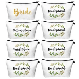 XGXL Bridesmaid Gifts Makeup Bag - 1 Bride Bag 1 Matron of Honor Bag 1 Maid of Honor Bag and 5 Bridesmaid Bags Bachelorette Party Proposal Gifts Bridal Shower Cosmetic Bag Sets (8PCS, WHITE)