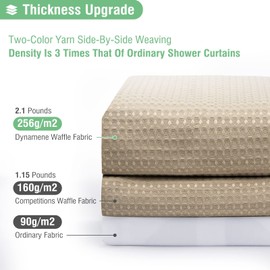 Dynamene Extra Long Shower Curtain,96 Inch Long Waffle Weave Heavy Duty Thick Fabric Bathroom Shower Curtain, Neutral Weighted Hotel Bath Curtain Set with 12 Plastic Hooks,72x96,Beige/Khaki