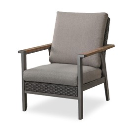 Festival Depot Patio Dining Chair in Metal Frame Rattan Wicker Armchair with Cushions All Weather Outdoor Furniture for Backyard Garden, Dark Grey