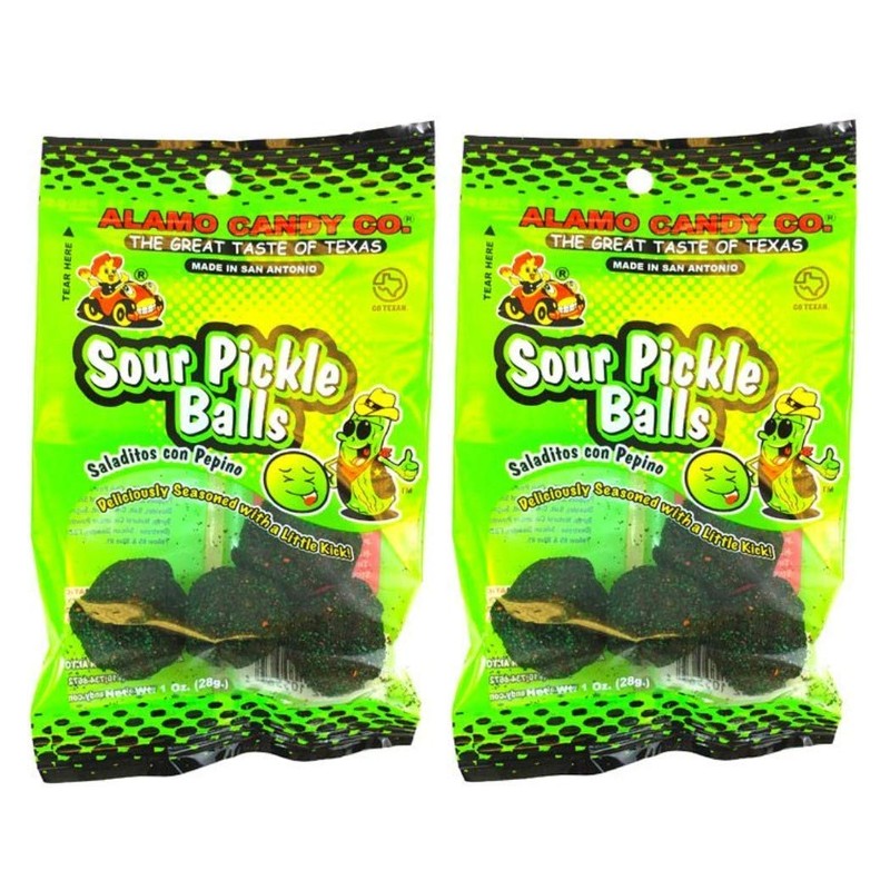 2 pack-Alamo Candy Sour Pickle Balls, 1 Oz (Pack of