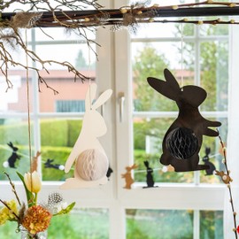 Papierdrachen 3 Honeycomb Easter Bunnies with Tissue Paper for Hanging and Decorating – Size 25 x 12 cm – Ideal Easter Decoration for Shrubs and Branches – Reusable – White, Black – Set 4