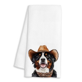 BAYOGITA Western Bernese Mountain Dog Gifts Kitchen Towels Decorative - Dog Lover Mom Dad Gifts Dish Tea Towels for Kitchen Drying, Cowboy Hat Puppy Hand Towels for Bathroom Decor, 16x24 Inch