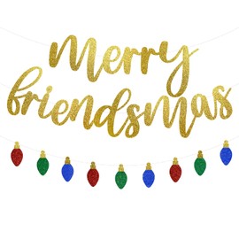 Glittery Gold Merry Friendsmas Banner and Light Bulb Garland Merry Friendsmas Party Decorations Merry Friends Themed Party Supplies Christmas Office Decorations Christmas Decorations Indoor Home Decor