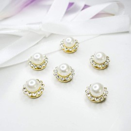 50 piezas de adornos de perlas de diamantes de imitación con botón de cristal dorado con parte trasera plana para manualidades, diadema de flores, accesorio de decoración de vestido de 12 mm (perla)